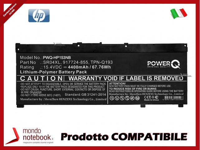 Batteria PowerQ per HP 15-CE007LA 4400 mAh 15.4V P/N 916678-171 Nero