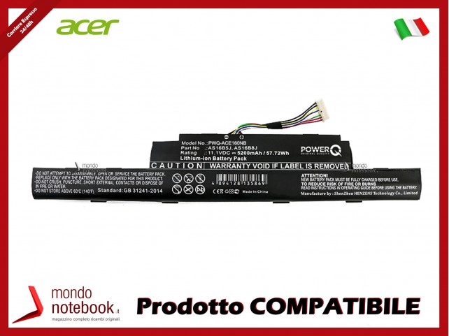 Batteria PowerQ per Acer Aspire 575G-53VG 5200 mAh 11.1V P/N AS16B5J Nero