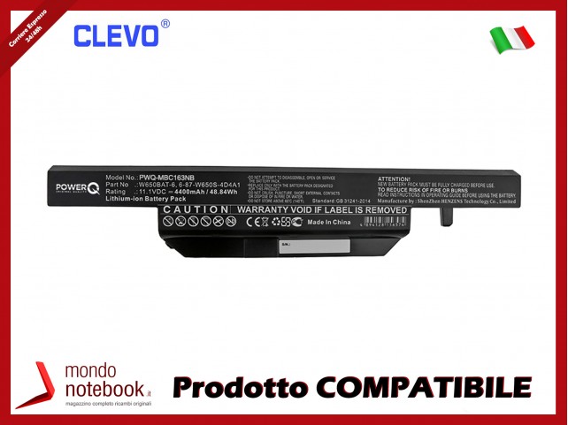 Batteria PowerQ per Clevo e altri brand 4400mAh 11.1V P/N 6-87-W650S-4D4A1 Nero