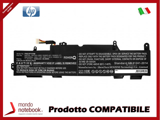 Batteria PowerQ per HP Elitebook 735 G5 4250 mAh 11.55V P/N 932823-171 Nero