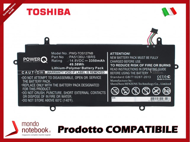 Batteria PowerQ per Toshiba Portage Z30-A-1EI 3350 mAh 14.8V P/N PA5136U-1BRS Nero