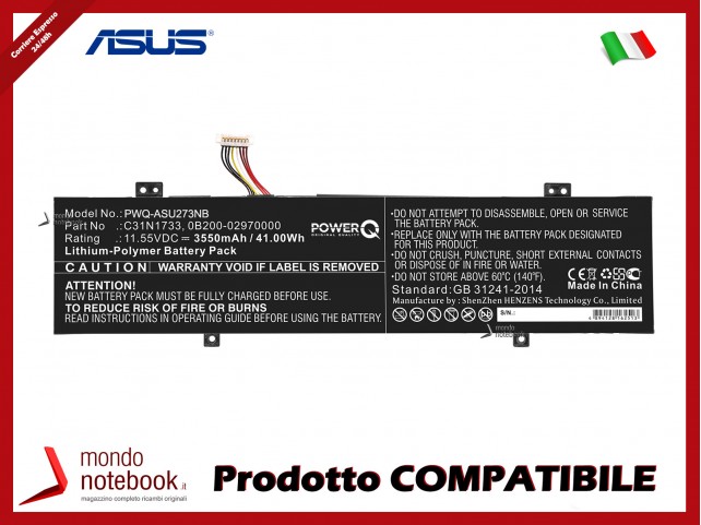 Batteria PowerQ per Asus TP412FA 3550 mAh 11.55V P/N 0B200-02970000 Nero