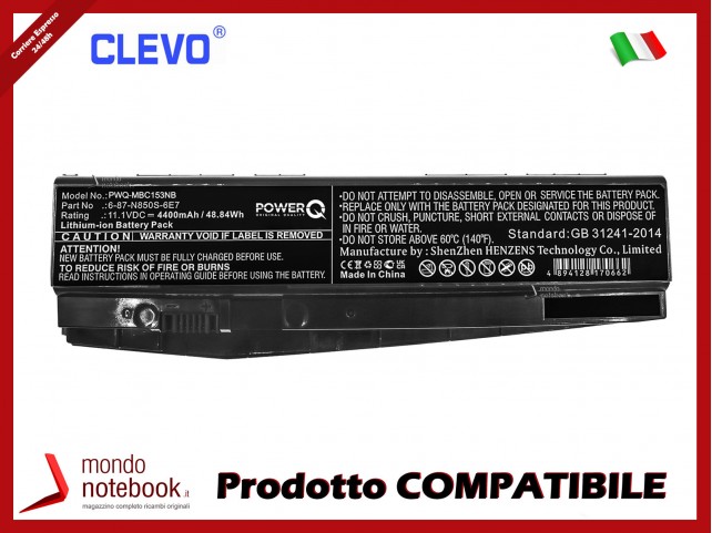 Batteria PowerQ per Clevo e altri brand 4400mAh 11.1V P/N 6-87-N850S-6E7 Nero