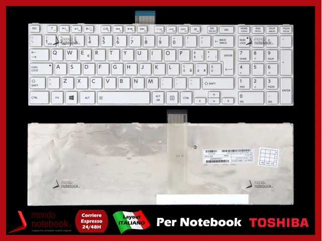 Tastiera Notebook TOSHIBA Satellite C850 C855 L850 L855 P850 P855(BIANCA) TASTI ad ISOLA