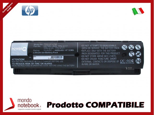 Batteria PowerQ per HP 15-J199 4400 mAh 10.8V P/N 709988-421 Nero