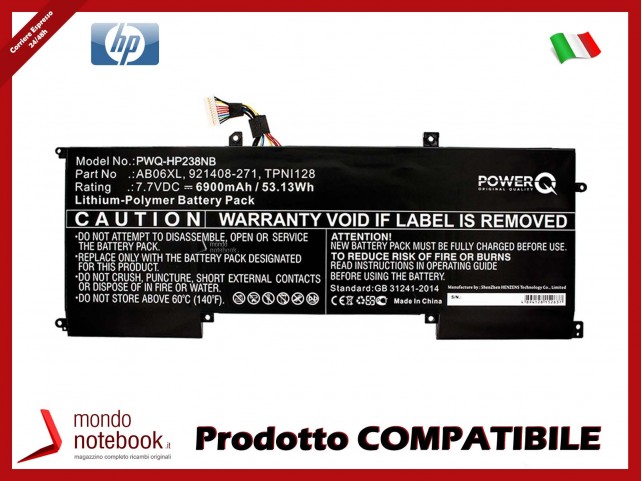 Batteria PowerQ per HP 2EX78PA 6900 mAh 7.7V P/N 921408-271 Nero