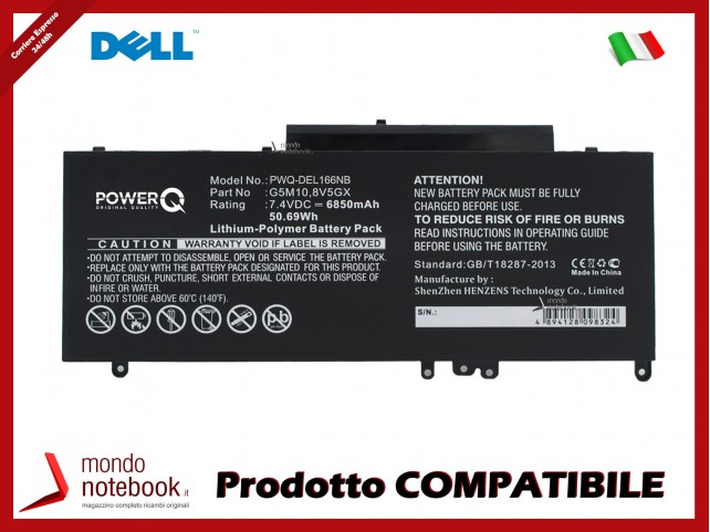 Batteria PowerQ per DELL Latitude 14 5000 6850 mAh 7.4V P/N 079VRK Nero