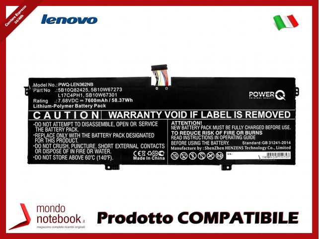 Batteria PowerQ per Lenovo YOGA 7 Pro 7600 mAh 7.68V P/N 5B10Q82425 Nero