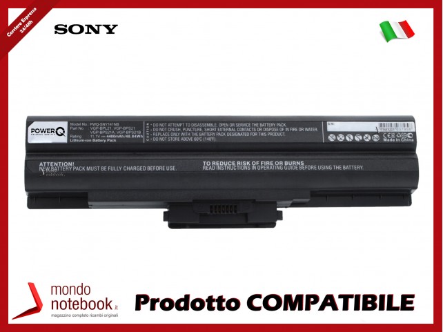 Batteria PowerQ per Sony AIO VPCF11JFX/B VAIO VPCF11M1E 4400 mAh 11.1V P/N VGP-BP21A Nero