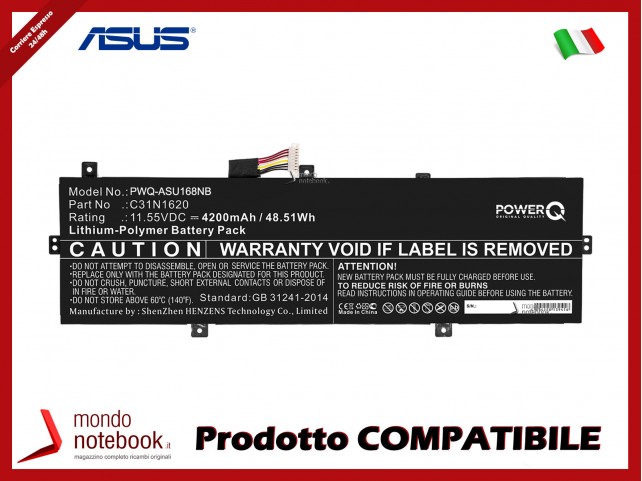 Batteria PowerQ per Asus BX430 4200 mAh 11.55V P/N 0B200-02370000 Nero