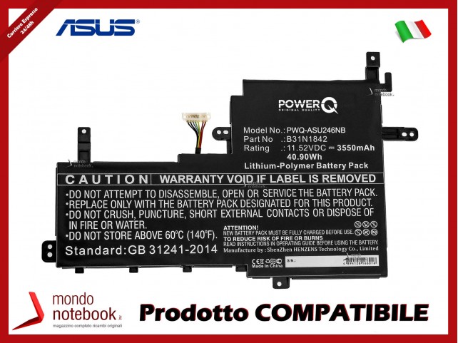 Batteria PowerQ per Asus K531FA 3550 mAh 11.52V P/N 0B200-03440000 Nero