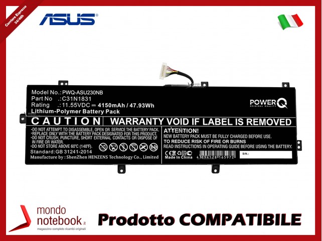 Batteria PowerQ per Asus P3540FA 4150 mAh 11.55V P/N 0B200-03330200 Nero