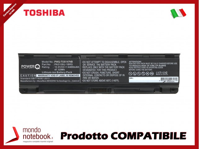 Batteria PowerQ per Toshiba Satellite C40-AD05B1 4400 mAh 10.8V P/N PA5108U-1BRS Nero