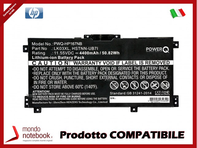 Batteria PowerQ per HP 2PS80EA 4400 mAh 11.55V P/N 916368-421 Nero