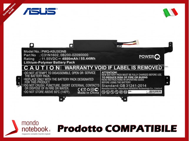 Batteria PowerQ per Asus UX330UA 4800 mAh 11.55V P/N 0B200-02090000 Nero