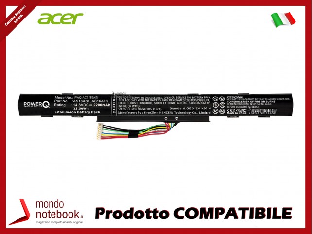 Batteria PowerQ per Acer Aspire E5 476G 53KY 2200 mAh 14.8V P/N AS16A5K Nero
