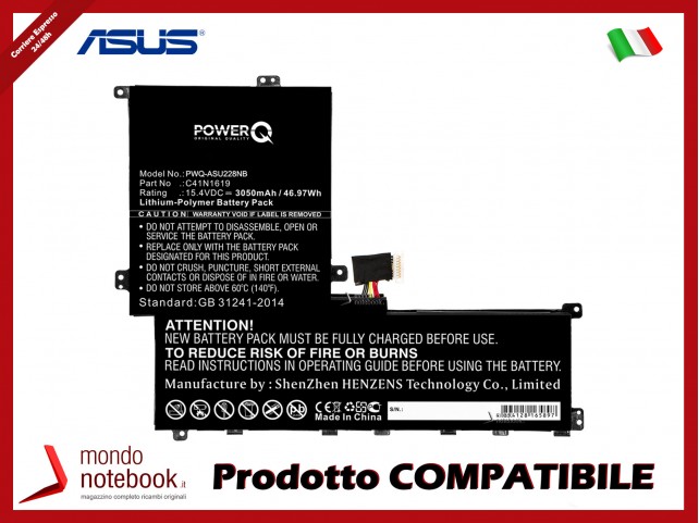 Batteria PowerQ per ASUS PRO B9440 3050 mAh 15.4V P/N 0B200-02350100 Nero