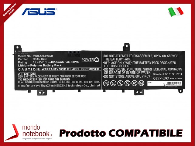 Batteria PowerQ per Asus N580 4050 mAh 11.49V P/N 0B200-02580000 Nero