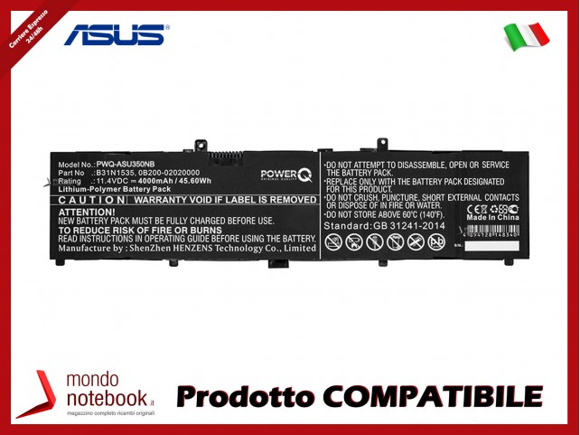 Batteria PowerQ per Asus UX310 4000 mAh 11.4V P/N 0B200-02020000 Nero