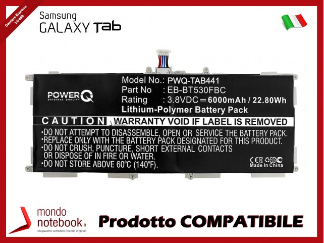 Batteria PowerQ per Samsung Galaxy Tab 4 10.1 Education 6000mAh 3.8V P/N EB-BT530FBC
