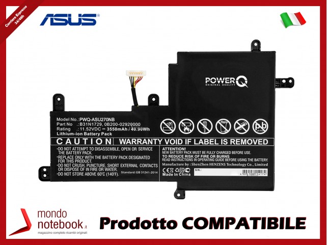 Batteria PowerQ per Asus K530FF 3550 mAh 11.52V P/N 0B200-02920000 Nero