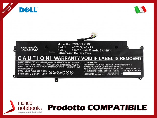 Batteria PowerQ per DELL Latitude 13 7370 4400 mAh 7.6V P/N WY7CG Nero