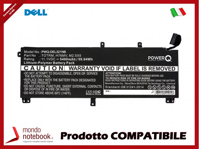 Batteria PowerQ per DELL Precision M3800 5400 mAh 11.1V P/N 07D1WJ Nero