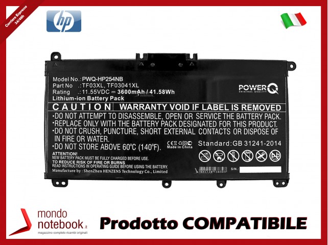 Batteria PowerQ per HP 14-bp002TU 3600 mAh 11.55V P/N 820070-855 Nero