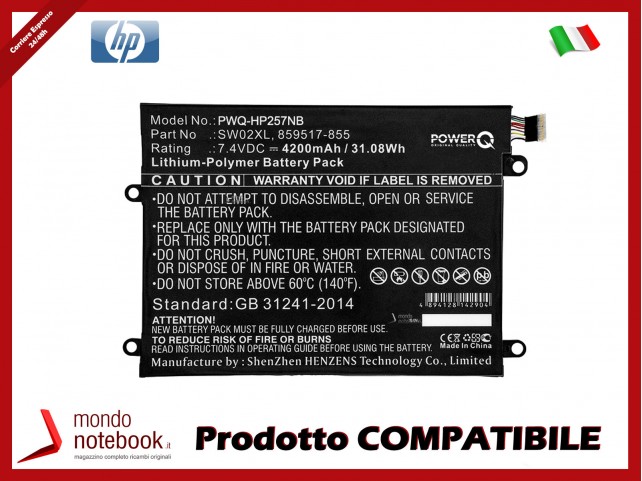 Batteria PowerQ per HP 10-P018WM 4200 mAh 7.4V P/N 859470-1B1 Nero