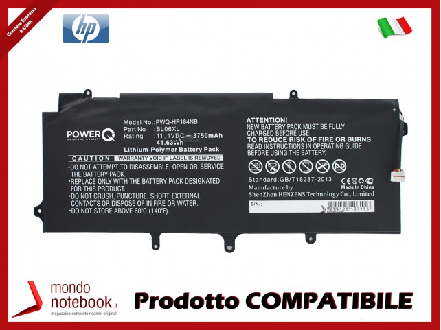 Batteria PowerQ per HP EliteBook 1040 3750 mAh 11.1V P/N 722236-171 Nero