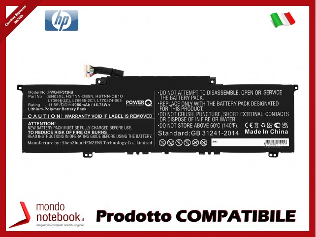 Batteria PowerQ per HP Envy 13 13-ba0003nu 4050 mAh 11.55V P/N BN03XL Nero