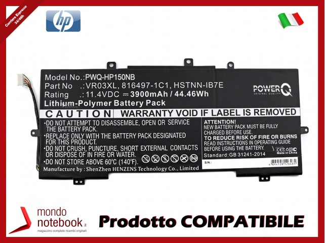 Batteria PowerQ per HP ENVY 13-D000 SERIES 3900 mAh 11.4V P/N 816238-850 Nero