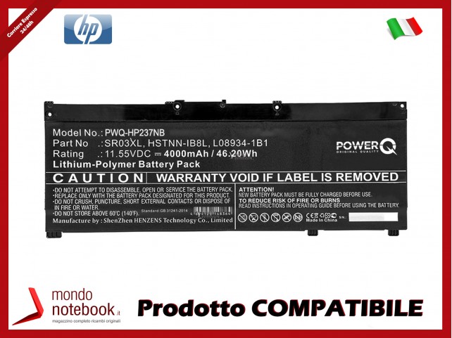 Batteria PowerQ per HP Envy x360 15-cn0000 4000 mAh 11.55V P/N HSTNN-IB8L Nero