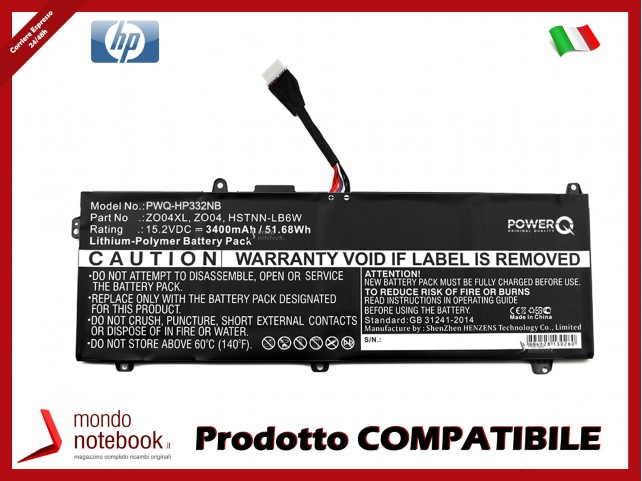Batteria PowerQ per HP Zbook Studio G3 3400 mAh 15.2V P/N 808396-421 Nero