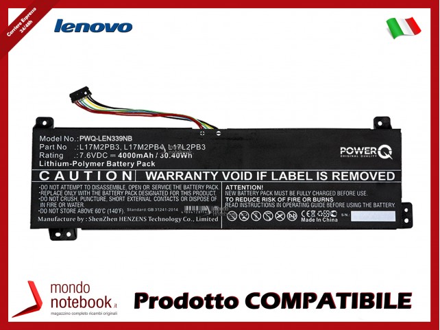 Batteria PowerQ per Lenovo IdeaPad Slim 1-14AST-05(81VS) 4000 mAh 7.6V P/N L17C2PB3 Nero