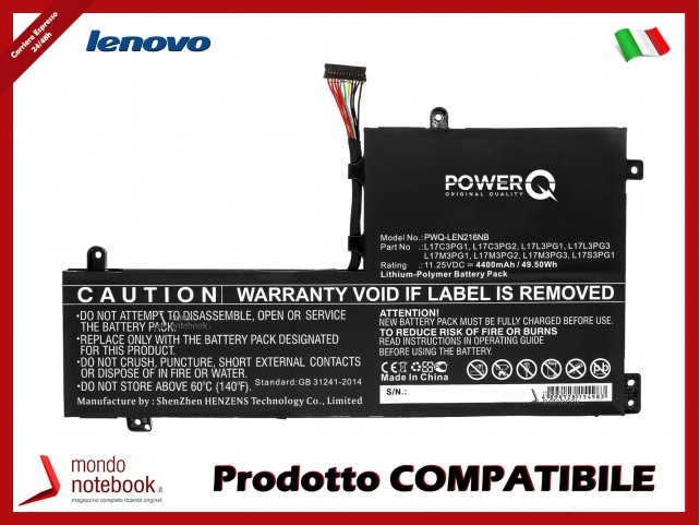 Batteria PowerQ per Lenovo Legion Y530 4400 mAh 11.25V P/N L17C3PG1 Nero
