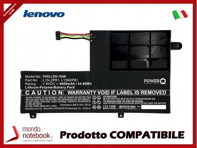 Batteria PowerQ per Lenovo Yoga 510 4600 mAh 7.6V P/N 5B10K84491 Nero