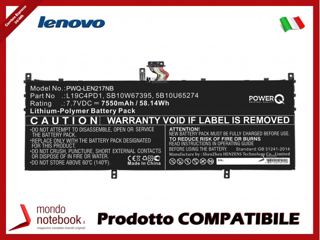 Batteria PowerQ per Lenovo Yoga C640 13 7550 mAh 7.7V P/N 5B10U65274 Nero