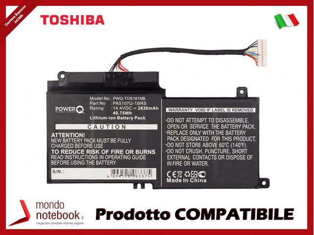 Batteria PowerQ per Toshiba dynaBook T65357JRS 2830 mAh 14.4V P/N 7D013201M Nero