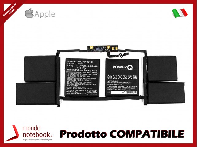 Batteria PowerQ per Apple A1707 6600 mAh 11.4V P/N 020-01728 Nero