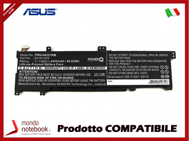 Batteria PowerQ per Asus A501C1-Z1-C10 4200 mAh 11.1V P/N 0B200-01460000 Nero