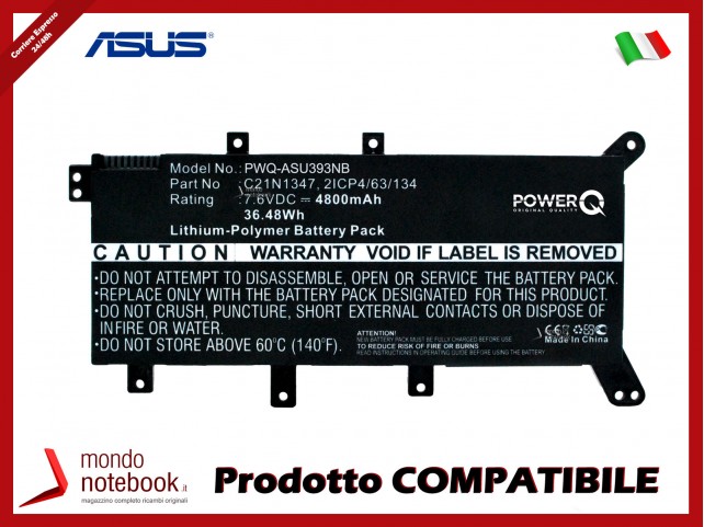 Batteria PowerQ per Asus A555 4800 mAh 7.6V P/N 0B200-01000000 Nero