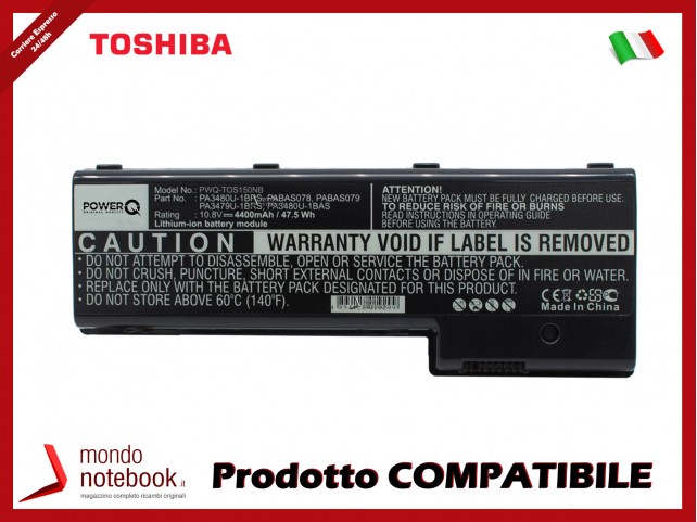 Batteria PowerQ per Toshiba Satellite P100 Series 4400 mAh 10.8V P/N PA3479U-1BRS Nero