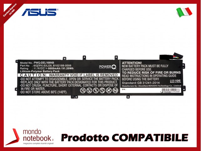 Batteria PowerQ per DELL Inspiron 15 7590 8000 mAh 11.4V P/N 0GPM03