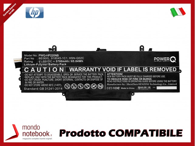 Batteria PowerQ per HP EliteBook 1040 G4 5700 mAh 11.55V P/N 918045-1C1 Nero