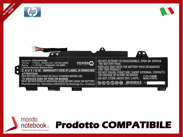 Batteria PowerQ per HP EliteBook 755 G5 4700 mAh 11.55V P/N 3RS08UT-ABA Nero
