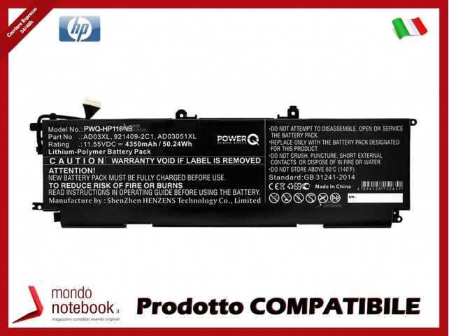 Batteria PowerQ per HP Envy 13-ad000 4350 mAh 11.55V P/N 921409-271 Nero
