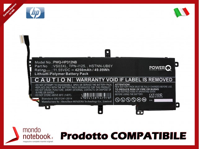 Batteria PowerQ per HP Envy 15-AS000 4250 mAh 11.55V P/N 849047-541 Nero