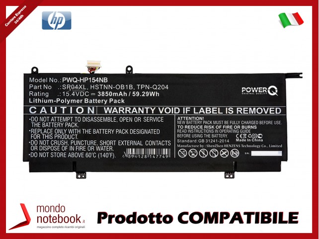 Batteria PowerQ per HP Spectre X360 13-AP0044TU 3850 mAh 15.4V P/N HSTNN-OB1B Nero
