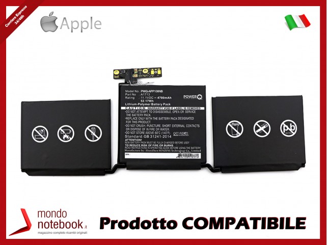 Batteria PowerQ per Apple A1708 4700 mAh 11.1V P/N 0-00946 Nero